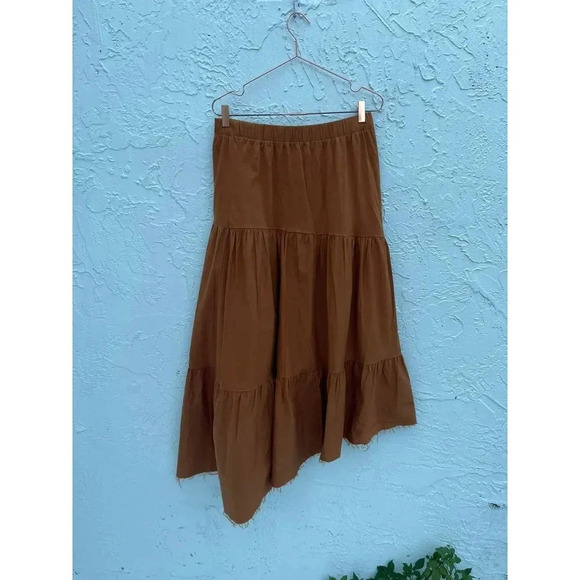 Zara Womens Tiered Flared Asymmetrical Midi Skirt Burnt Orange Size Large - Picture 11 of 11